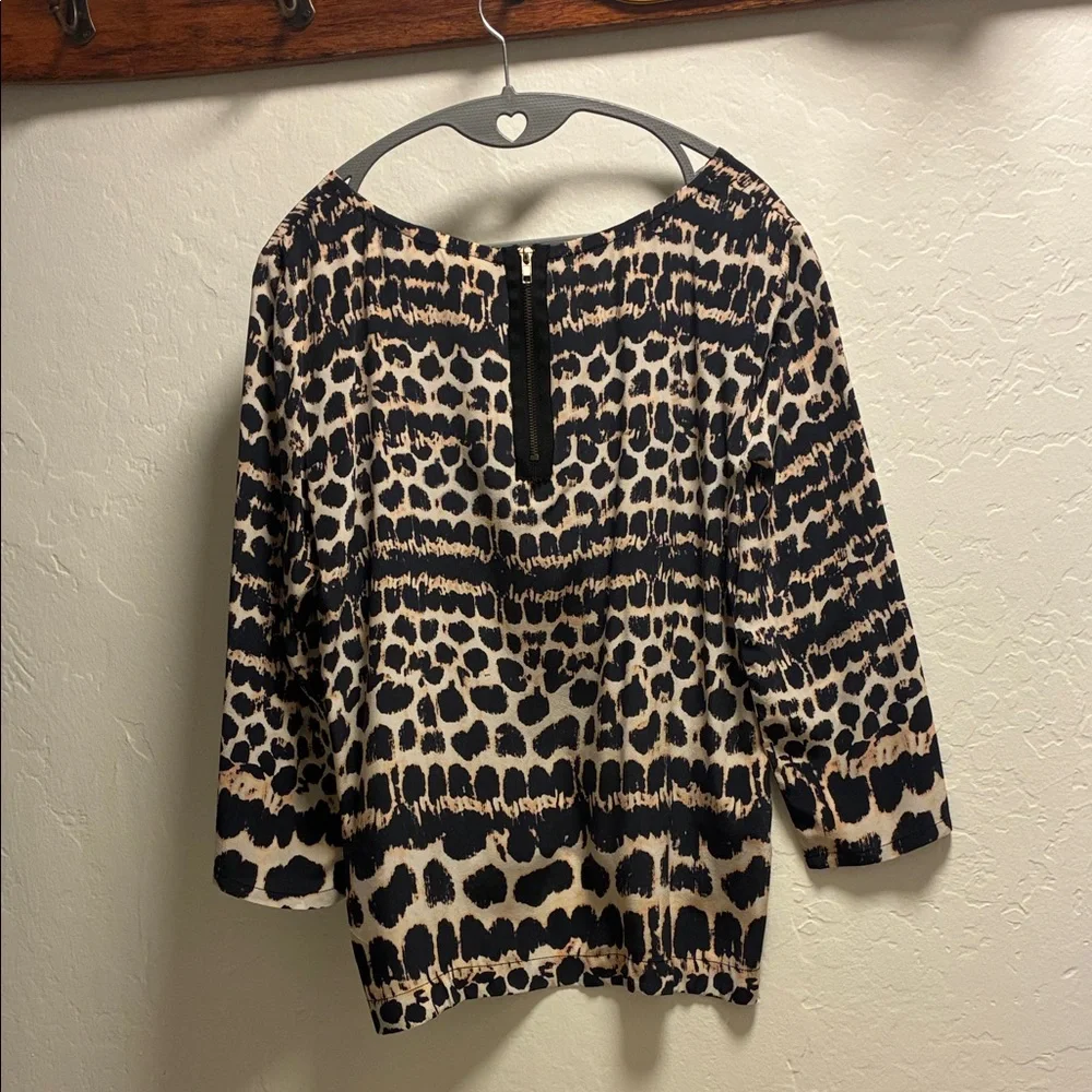 Maeve Black & Tan Animal Print Blouse, Size Medium - Picture 2 of 8